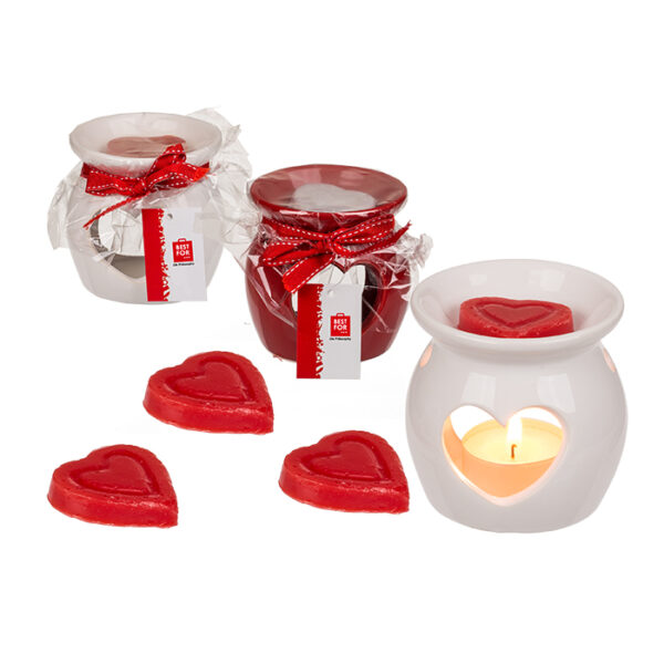 Κεραμική Συσκευή Καύσης Αιθέριων Ελαίων με έλαιο τριαντάφυλλο ca. 8 x 7.5 cm (Valentine's Day)