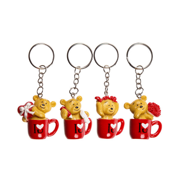 Μεταλλικό μπρελόκ, αρκουδάκι σε κούπα, από πολυρεζινη 4 cm 24/display (Valentine's Day) KEYCHAIN