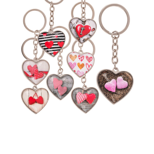 Μεταλλικό μπρελόκ, Γυάλινες Καρδιές, 3, 5 cm (Valentine's Day) KEYCHAIN