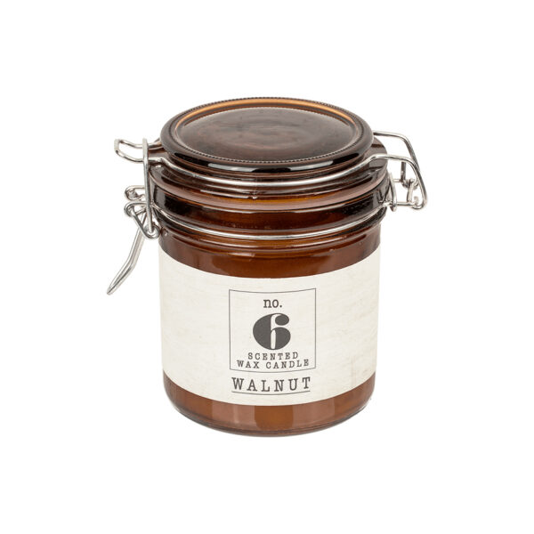 Αρωματικό κερί (καρυδιά) σε mason βαζάκι με κλείσιμο με κλιπ, 8,5 x 10 cm