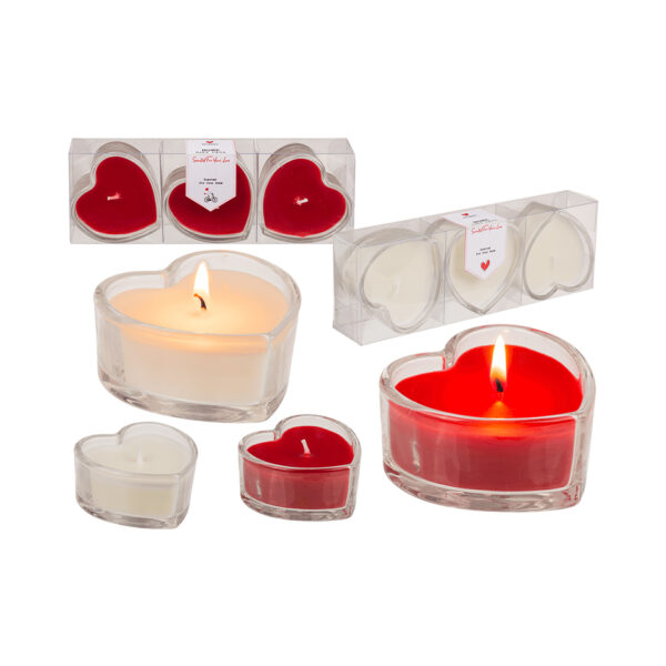 Αρωματικό κερί σε γυάλινο βάζο καρδιά (Be Mine, Love forever) 7,5 x 7,5 cm, Σετ 3 (Valentine's Day)