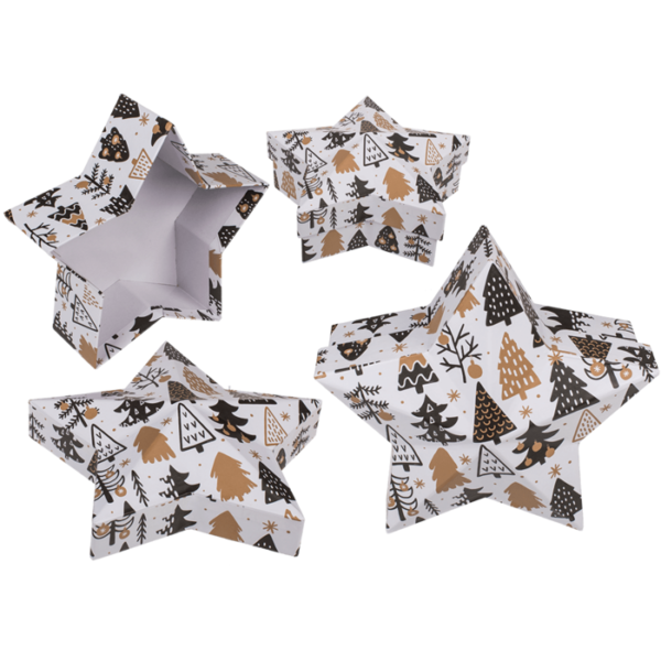 Κουτί Δώρων σε σχήμα λευκού αστεριού με χρυσόμαυρα έλατα, 20 x 19,3 x 8,7 εκ CHRISTMAS