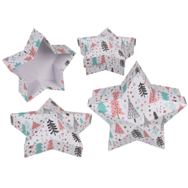 Κουτί Δώρων σε σχήμα λευκού αστεριού με mint/pink έλατα, 20 x 19,3 x 8,7 εκ CHRISTMAS
