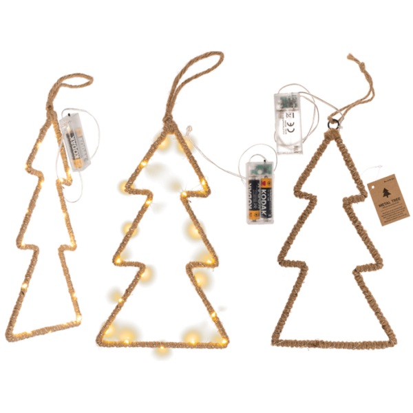 Metal tree with jute decoration & LED, for hanging, ca. 28 x 16 cm CHRISTMAS