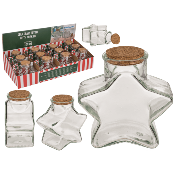 Γυάλινο Μπουκάλι Αστέρι,11 x 7,5 x 12 εκ, 300 ml, με καπάκι από φελλό CHRISTMAS
