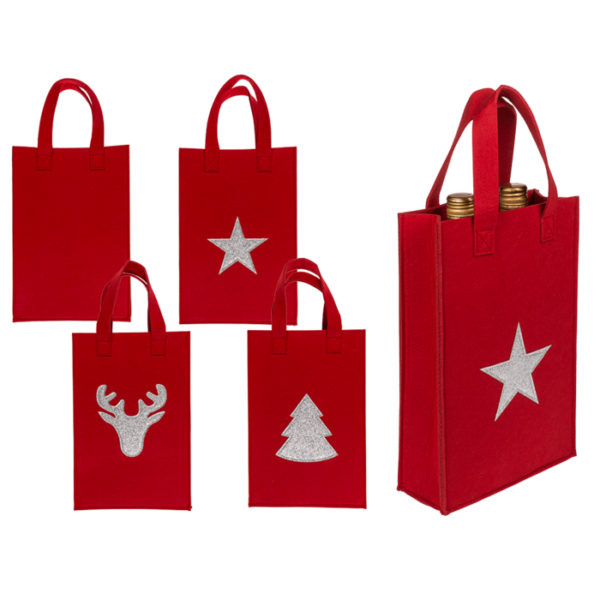 Κόκκινη τσάντα δώρου, Χριστουγεννιάτικες ευχές, από τσόχα, 20 x 8 x 30 εκ. CHRISTMAS
