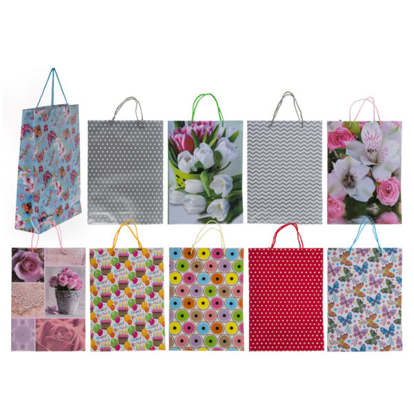 Χάρτινη σακούλα III, περ. 25 x 8, 5 x 34, 5 cm, 10 σχέδια σε πολυσάκο -  Packaging