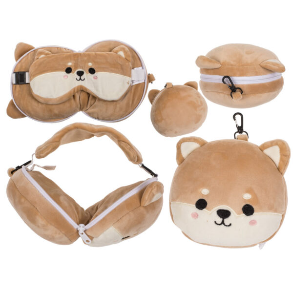 Παιδικό βελούδινο μαξιλάρι αυχένα με μάσκα ματιών, Shiba Inu, περ. 14 x 15 x 9 εκ