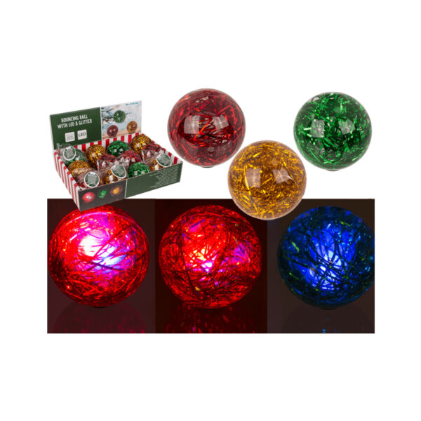 Χριστουγεννιάτικη Μπάλα με Γκλίτερ και φως, Christmas, 6,5 cm CHRISTMAS