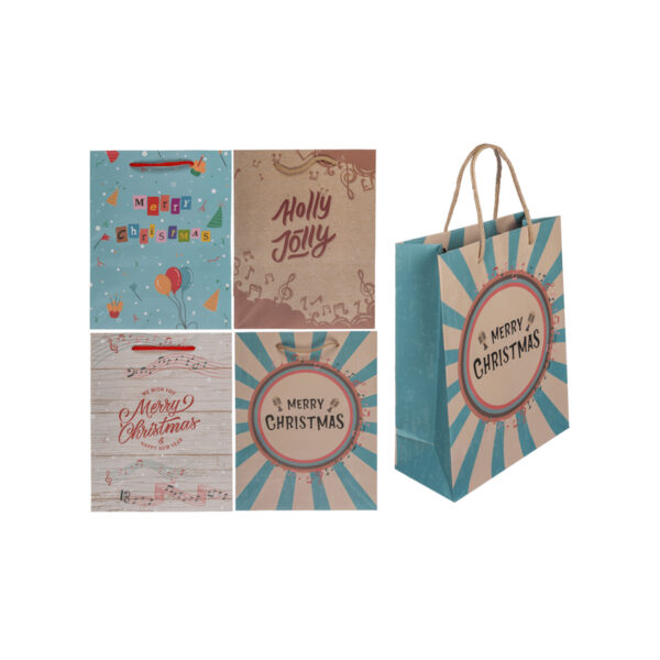 Χριστουγεννιάτικη Χάρτινη Σακούλα Δώρου, Retro Christmas, 18 x 8 x 23 εκ 12/polybag CHRISTMAS