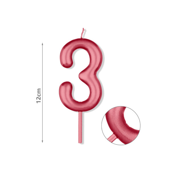 Κερί Νούμερο 3, Μπορντό, 12 cm