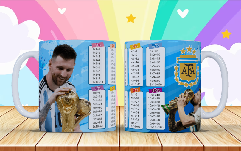 Κούπα με τον Μέσι "παγκόσμιο κύπελλο" με προπαίδεια.