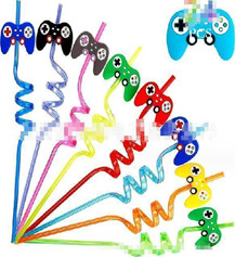 Επαναχρησιμοποιούμενα καλαμάκια  με σχέδιο κονσόλα gaming σετ των 6 τμχ. σε σακουλάκι