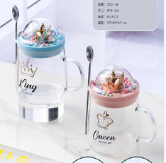 Γυάλινη Κούπα με Καπάκι & Κουταλάκι σε 2 χρώματα