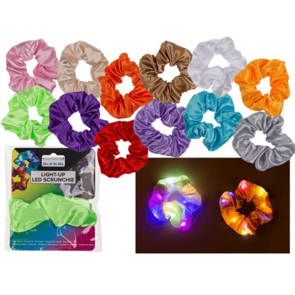 Υφασμάτινη κορδέλα μαλλιών, Scrunchie με LED 100% πολυεστέρας, 12 χρώματα