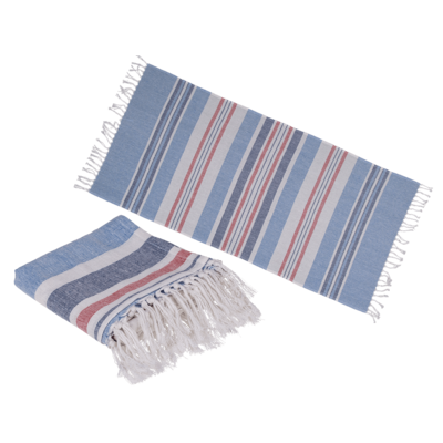 Λευκή μπλε κόκκινη πετσέτα Fouta 80 x 170 cm, 80% βαμβάκι & 20% πολυεστέρας