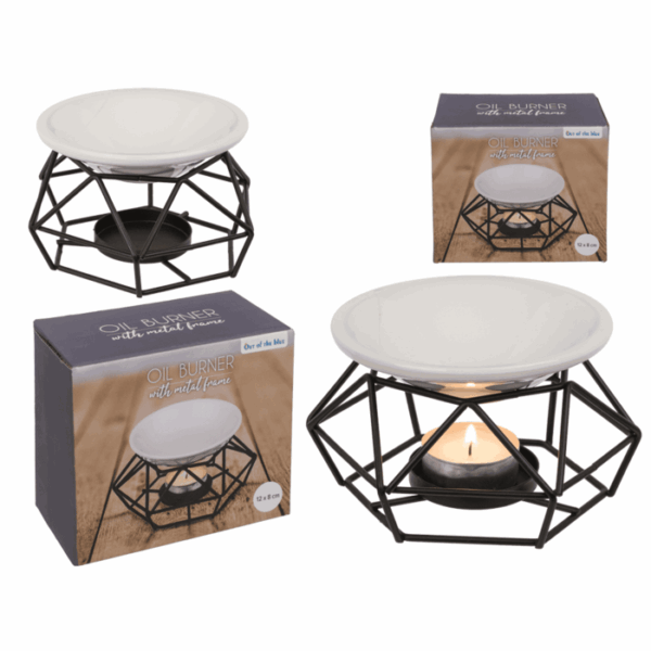 Κεραμική Συσκευή Καύσης Αιθέριων Ελαίων με μαύρο μεταλλικό σκελετό, 10 x 13 cm