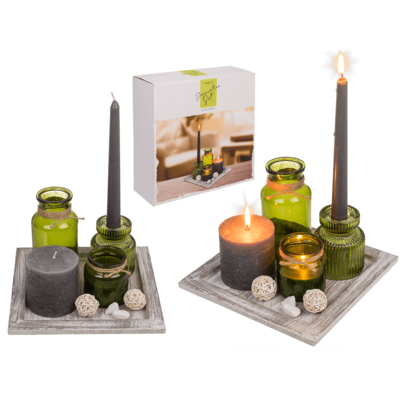 Σετ δώρου κεριών σε ξύλινη βάση ,20 x 20 cm