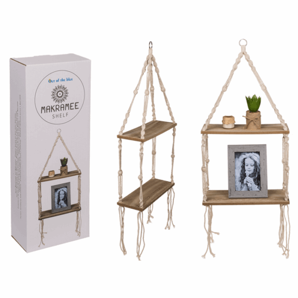 Ξύλινο ράφι τοίχου με μακραμέ, περ. 30,5 x 10,5 x 75 cm, σε έγχρωμο κουτί