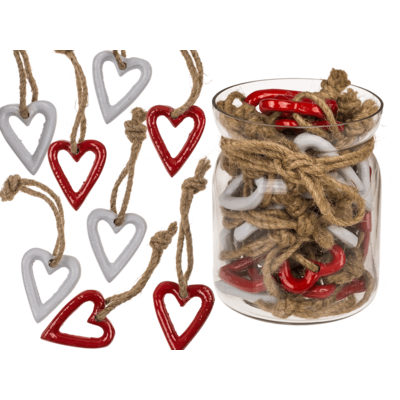 Κεραμικές διακοσμητικές καρδιές με σχοινί από γιούτα, 10 x 10 x 12 cm,  (Valentine's Day)