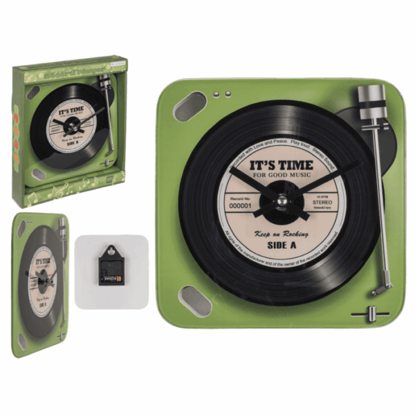Γυάλινο ρολόι τοίχου, Record Player, 20 x 20 cm