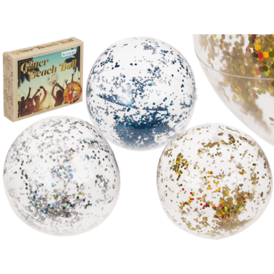 Φουσκωτή γκλίτερ μπάλα παραλίας 35 εκ. σε 3 χρώματα, σε κουτί δώρου.
