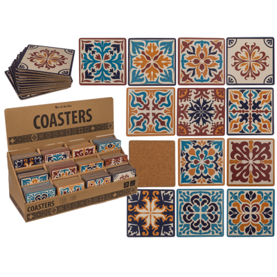 Σουβέρ από φελλό, Μωσαϊκό, 9,5 x 9,5 x 0,5 εκ. σετ 12 τμχ