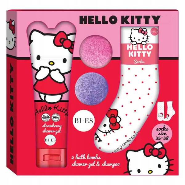 GIFT SET HELLO KITTY  shower gel & shampoo 240ml, 2 X Bath bombs 55g, Socks