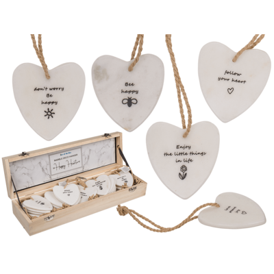 Μαρμάρινες καρδιές, Happy Hearts, για κρέμασμα, 6,5 x 7 cm