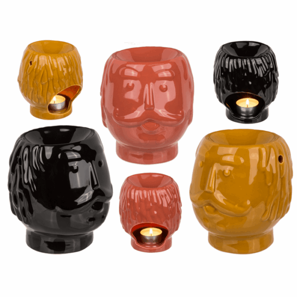 Κεραμική Συσκευή Καύσης Αιθέριων Ελαίων με Πρόσωπα, 11.5x11x12.8εκ 3 χρώματα