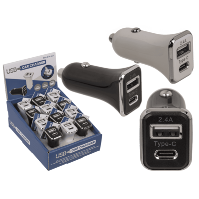 Φορτιστής αυτοκινήτου USB C + USB A, 2 χρώματα GADGET