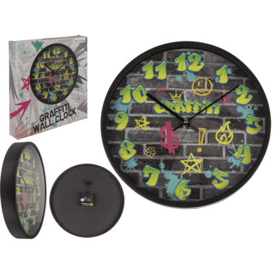 Ρολόι τοίχου, Graffiti, 30 x 30 x 4,5 cm